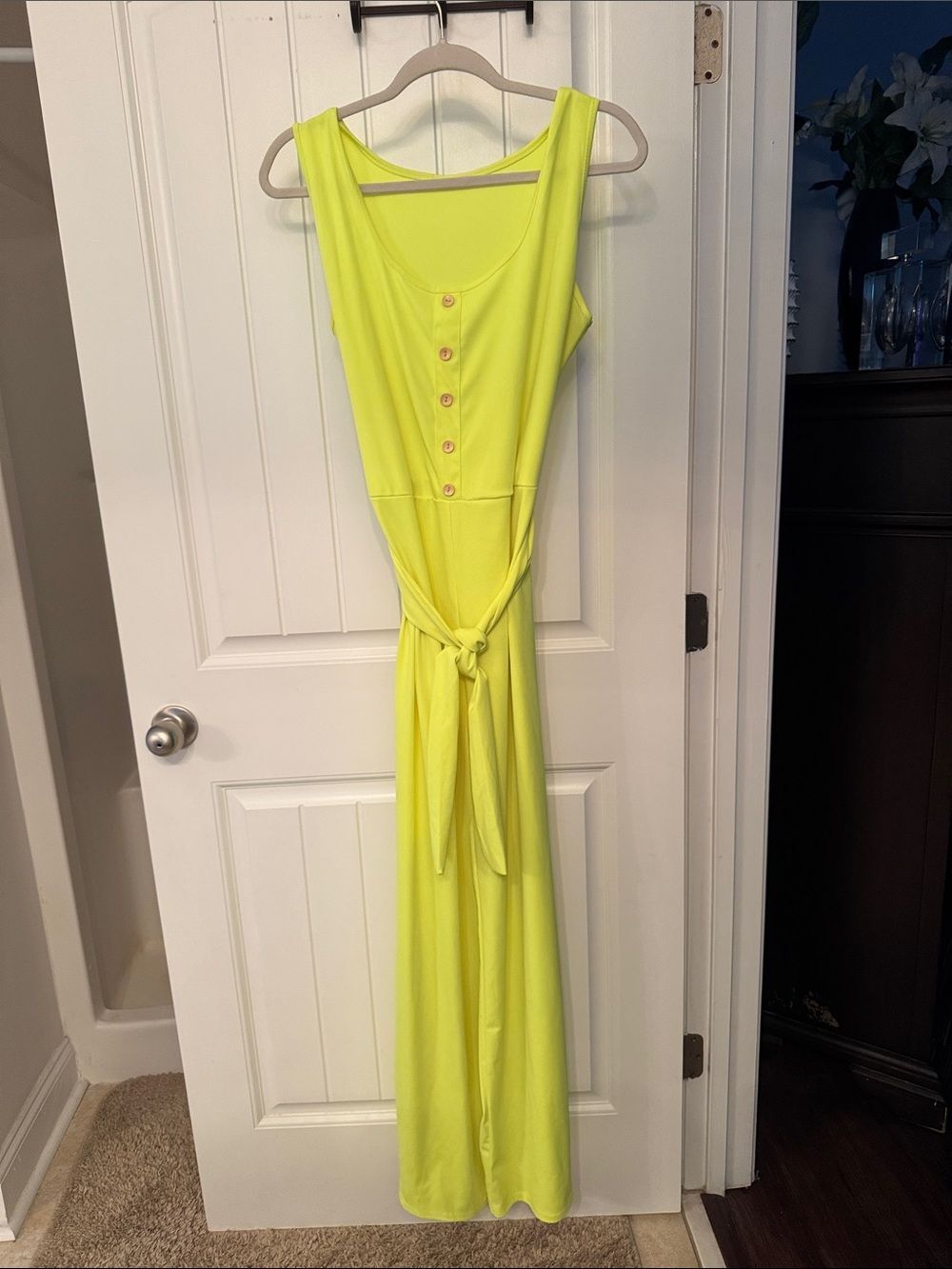 Sleeveless Neon Yellow Tie-Waist Jumpsuit